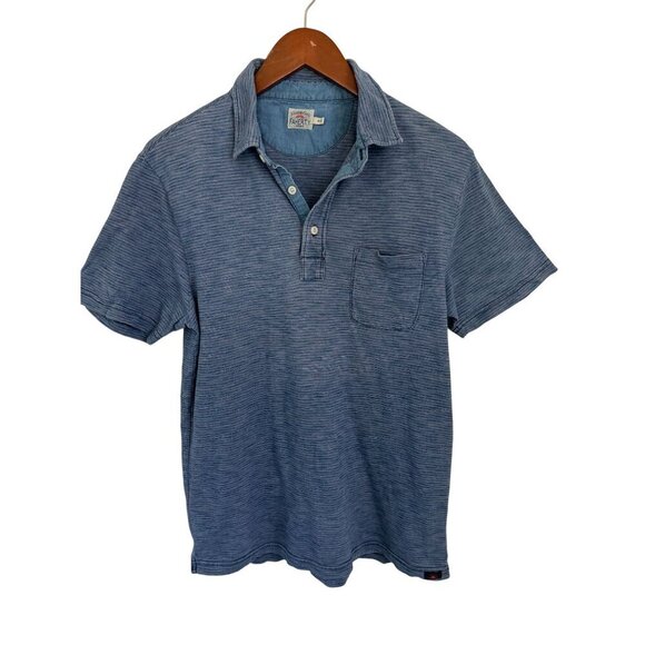 Faherty Brand Indigo Polo Shirt Denim Details Front Pocket Heather Blue - Med - Picture 2 of 7